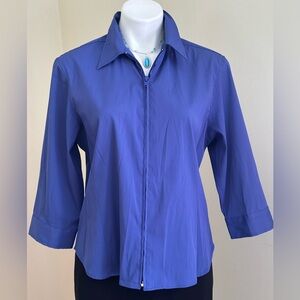 Fashion Bug Stretch Blue Zipper Up Collar cuffed 3/4th Sleeves Sz M